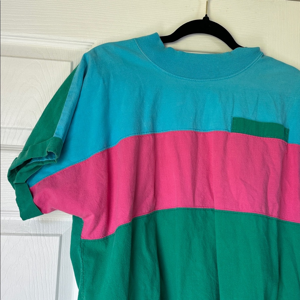 Vintage SK Sport Colorblock Crewneck T-Shirt - Teal, Pink & Green - Picture 2 of 4